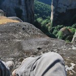 Climbing rocks in Meteora